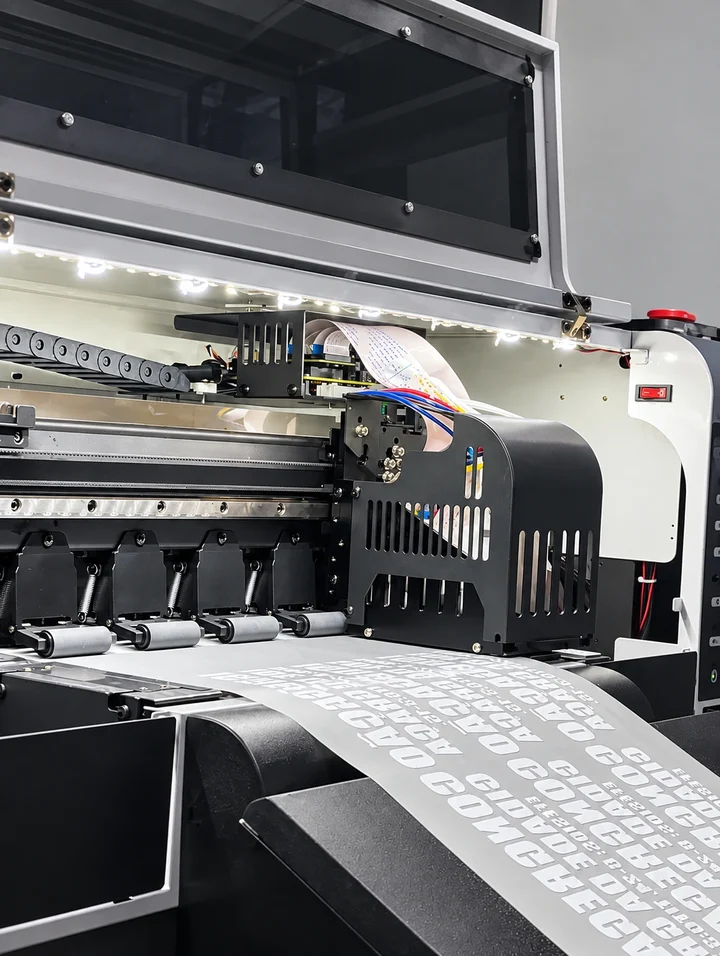 Printer DTF që printon logo në një rrotull filmi transferimi